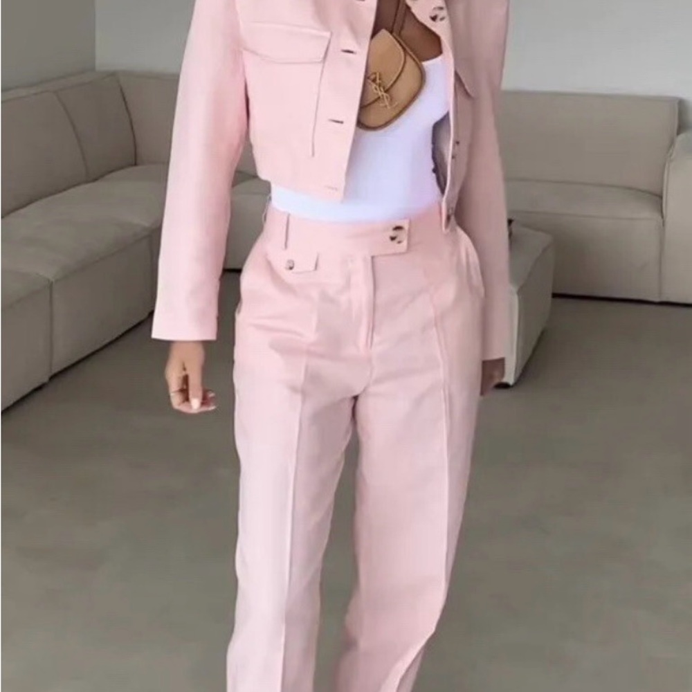 Zara pink linen suit